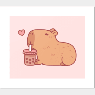 Cute Capybara Chilling With Bubble Tea Posters and Art